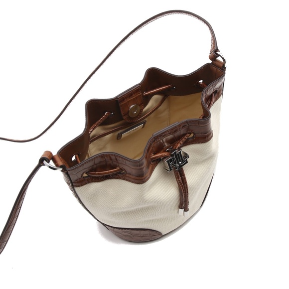 Ralph Lauren Canvas Medium Andie Drawstring Bag with crocodile-embossed leather. - Picture 2 of 8